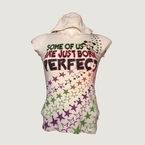 Y2K Self Esteem Graphic Hooded Tee Scene Star Monkey Print Short Sleeve Top #15